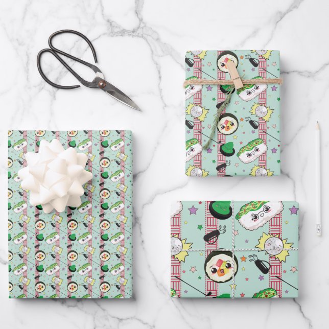 Cute Japanese Sushi Lover Golfing Pattern  Wrapping Paper Sheet (Front)