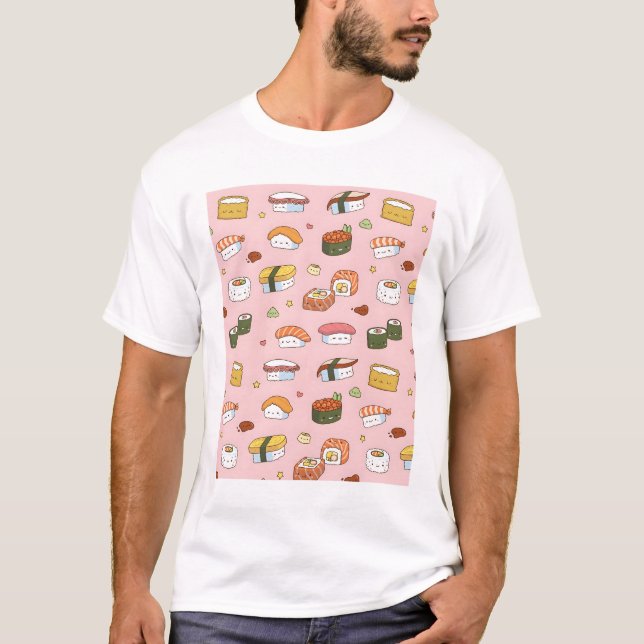 Cute Japanese Sushi Pattern T-Shirt (Front)