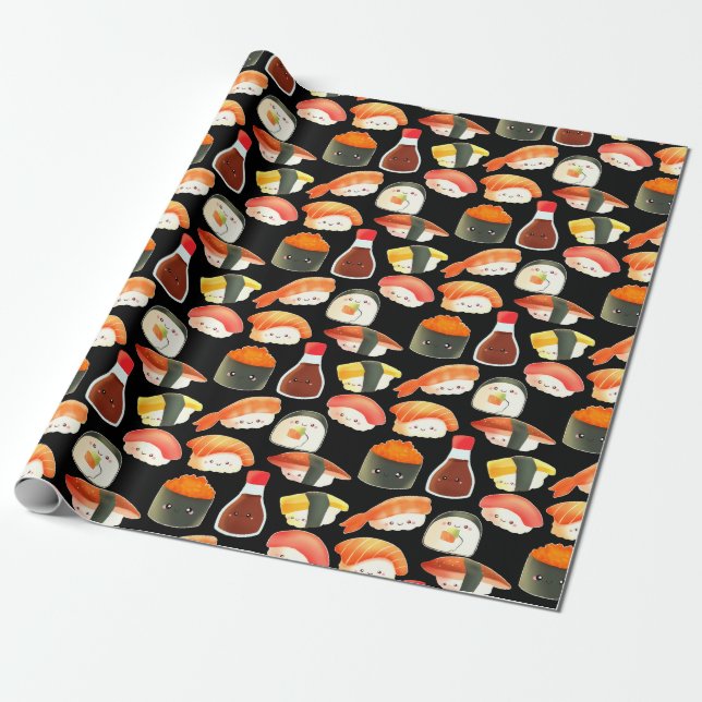 Cute Japanese Sushi Wrapping Paper (Unrolled)