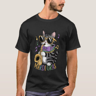 Cute Jazz Cat in Sunglasses with Saxophone, Mardi  T-Shirt