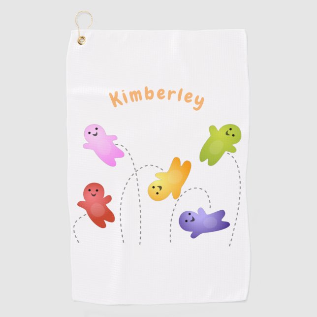Cute jelly babies candy sweets cartoon golf towel (Front)