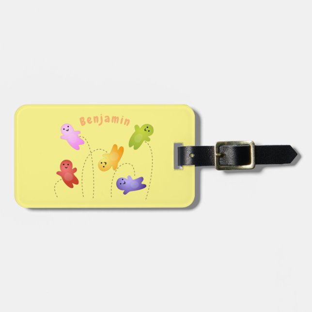 Cute jelly babies candy sweets cartoon luggage tag (Front Horizontal)