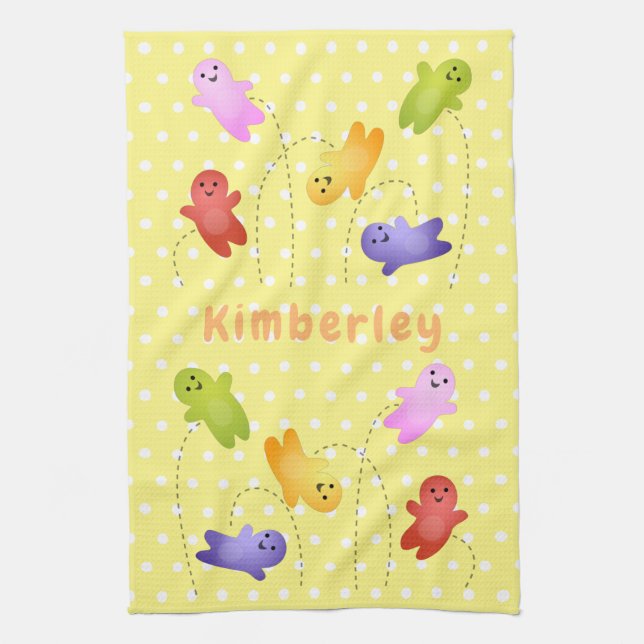 Cute jelly babies candy sweets cartoon tea towel (Vertical)