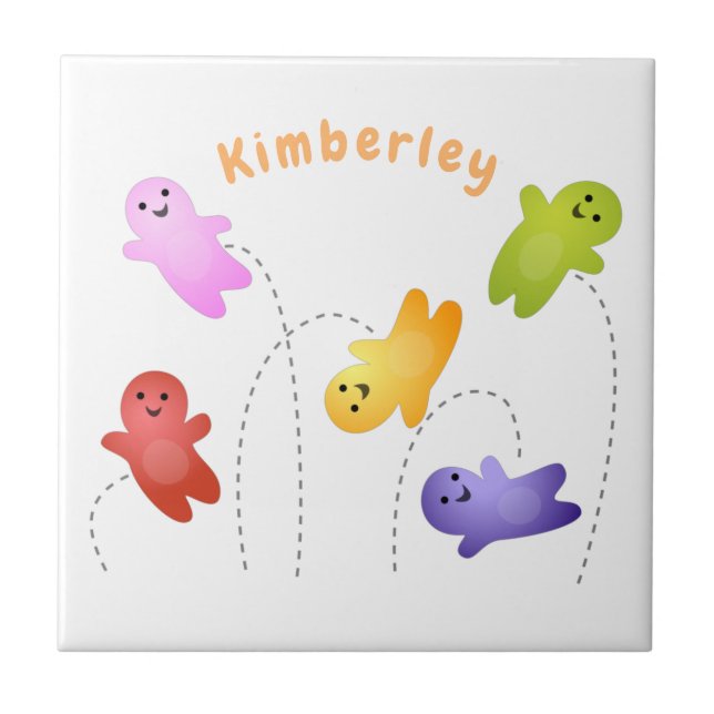 Cute jelly babies candy sweets cartoon tile (Front)