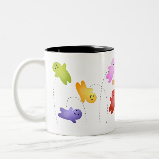 Cute jelly babies candy sweets cartoon Two-Tone coffee mug (Left)