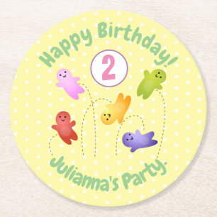 Cute jelly babies sweets candy cartoon round paper coaster