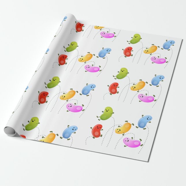 Cute jellybeans jumping cartoon illustration wrapping paper (Unrolled)