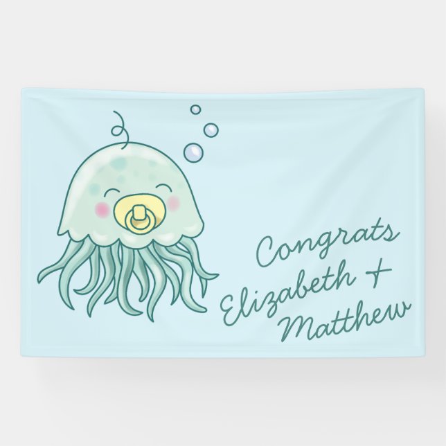 Cute Jellyfish Baby Shower Kawaii  Banner (Horizontal)