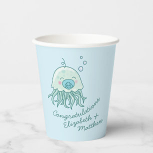 Cute Jellyfish Baby Shower Kawaii Blue Boy Paper Cups