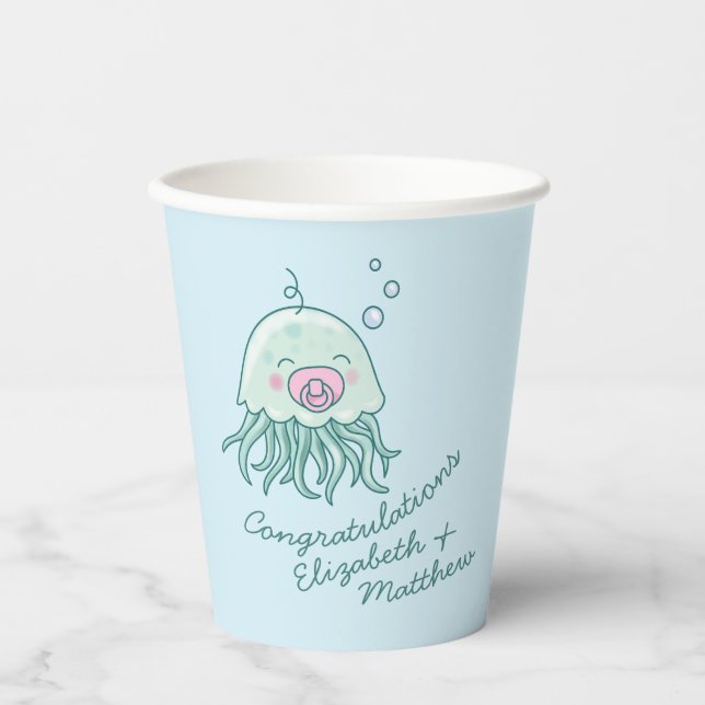 Cute Jellyfish Baby Shower Kawaii Pink Girl Paper Cups (Front)