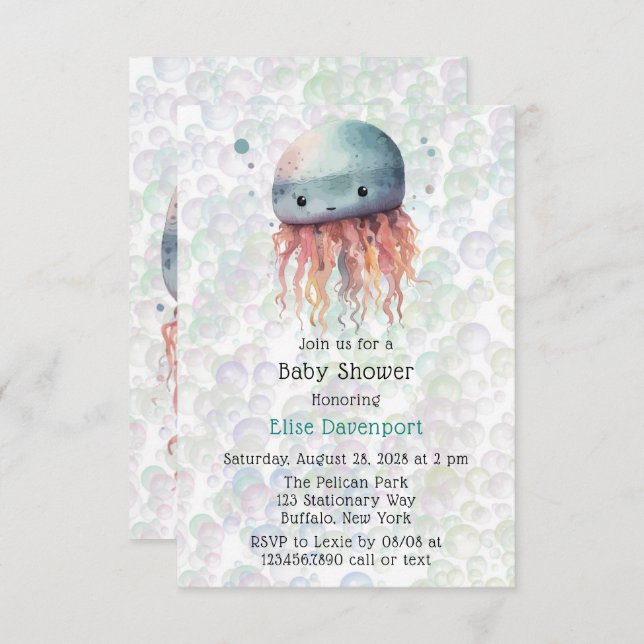 Cute Jellyfish Bubbles Neutral Baby Shower invite (Front/Back)
