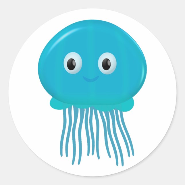 Cute Jellyfish Drawing Classic Round Sticker (Front)