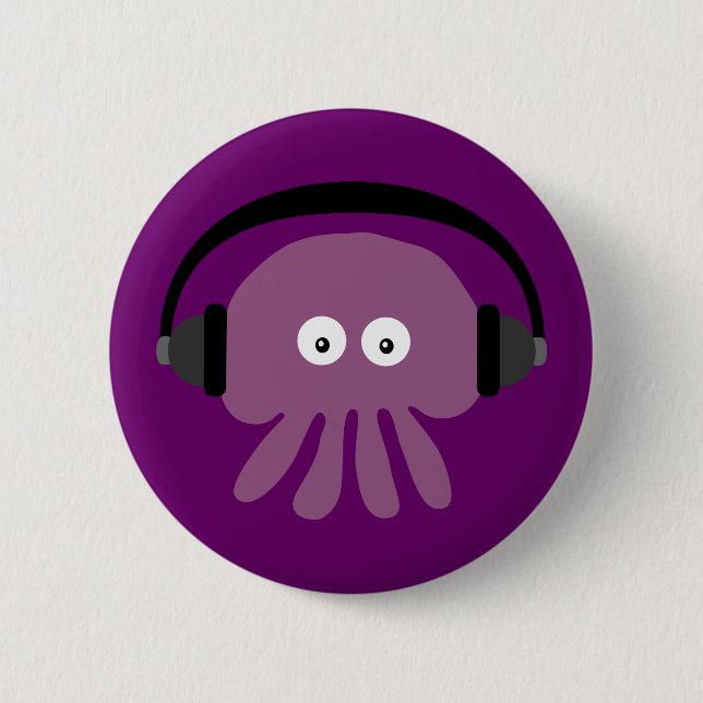 Cute Jellyfish & Headphones Customisable Purple 6 Cm Round Badge (Front)
