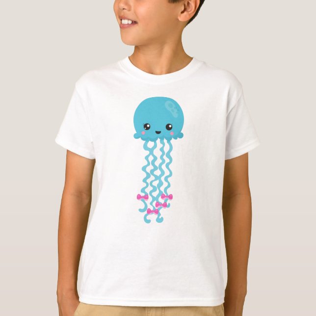 Cute Jellyfish, Little Jellyfish, Blue Jellyfish T-Shirt (Front)