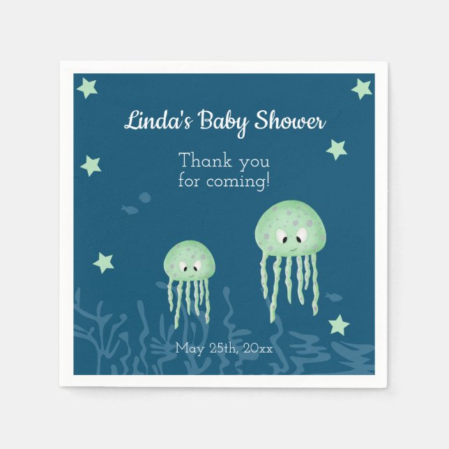 Cute Jellyfish Neutral Personalised Baby Shower Napkin (Front)