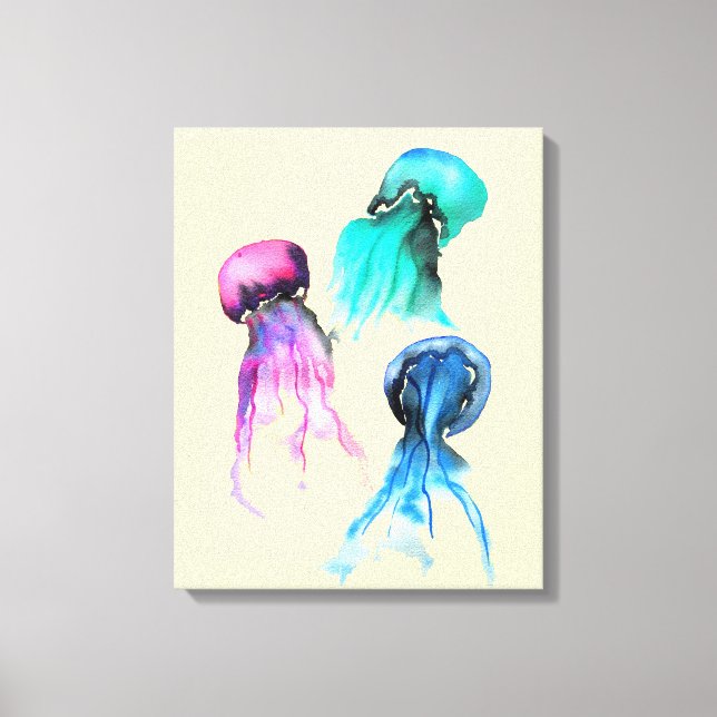 Cute jellyfish trio watercolor art canvas print (Front)