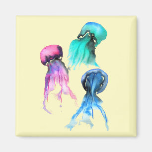 Cute jellyfish trio watercolor art magnet
