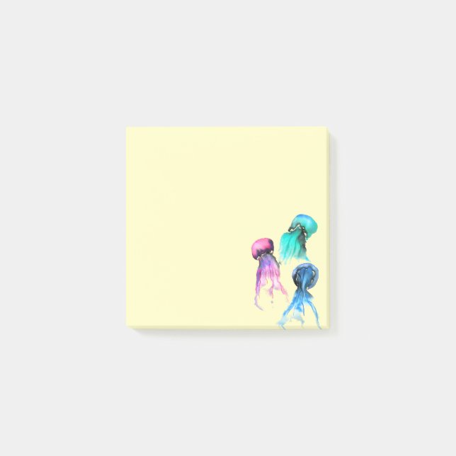 Cute jellyfish trio watercolor art post-it notes (Front)