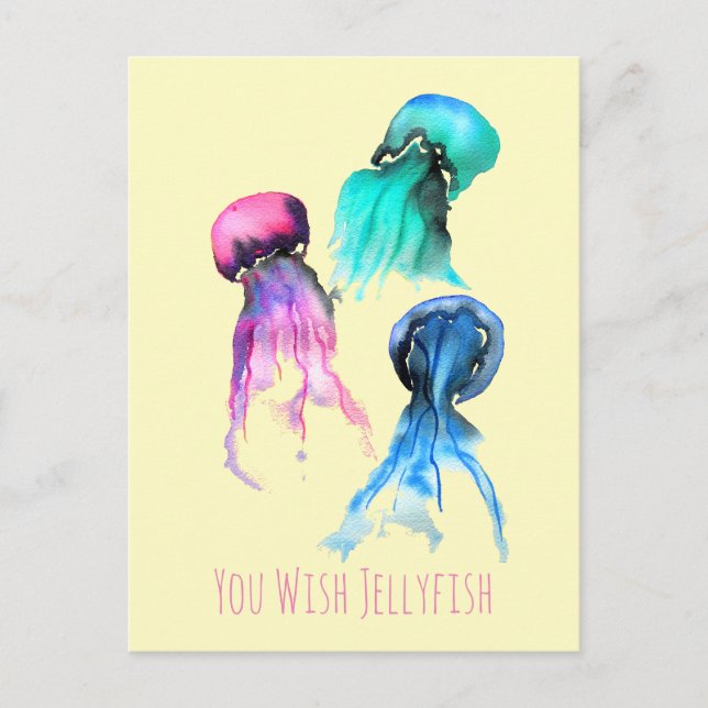 Cute jellyfish trio watercolor art postcard (Front)