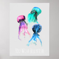 Cute jellyfish trio watercolor art