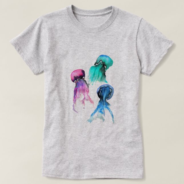 Cute jellyfish trio watercolor art T-Shirt (Design Front)