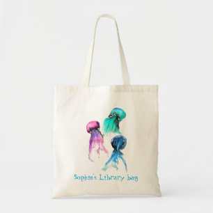 Cute jellyfish trio watercolor art tote bag