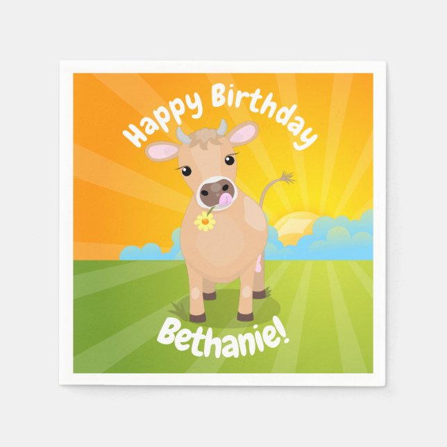 Cute Jersey cow personalised birthday Napkin (Front)