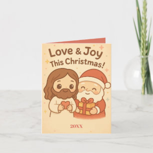 Cute Jesus and Santa for Kids Christian Christmas Holiday Card