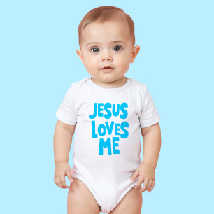 Cute "Jesus Loves Me" in Blue for Baby bodysuit