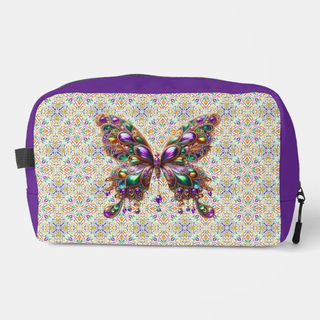 Cute jewelled Mardi Gras butterfly Dopp Kit (Front)
