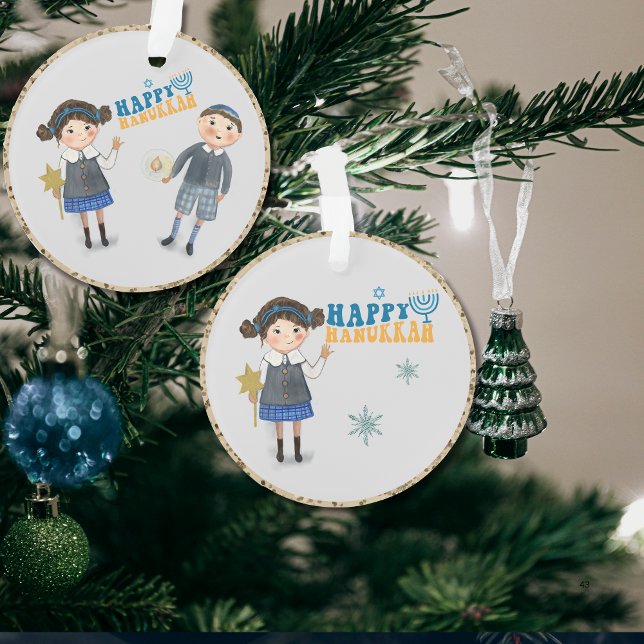Cute Jewish Couple Happy Hanukkah  Ornament (Cute Jewish Couple Happy Hanukkah Ornament)