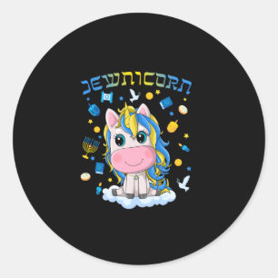 Cute Jewnicorn Jewish Unicorn Menorah Dreidel Happ Classic Round Sticker