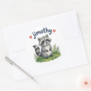 Cute Jimothy Racoon in the Garden with Hearts Classic Round Sticker