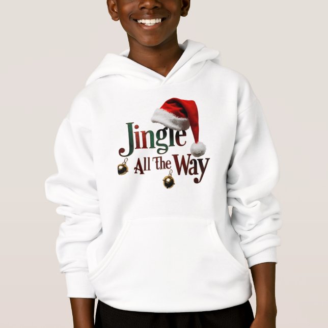 Cute “Jingle All The Way” Kids Pullover Hoodie  (Front)