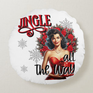 Cute Jingle all the Way Vintage Pinup Round Cushion