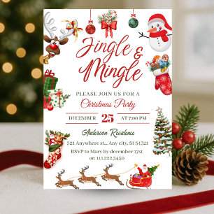 Cute Jingle & Mingle Christmas Party Invitation