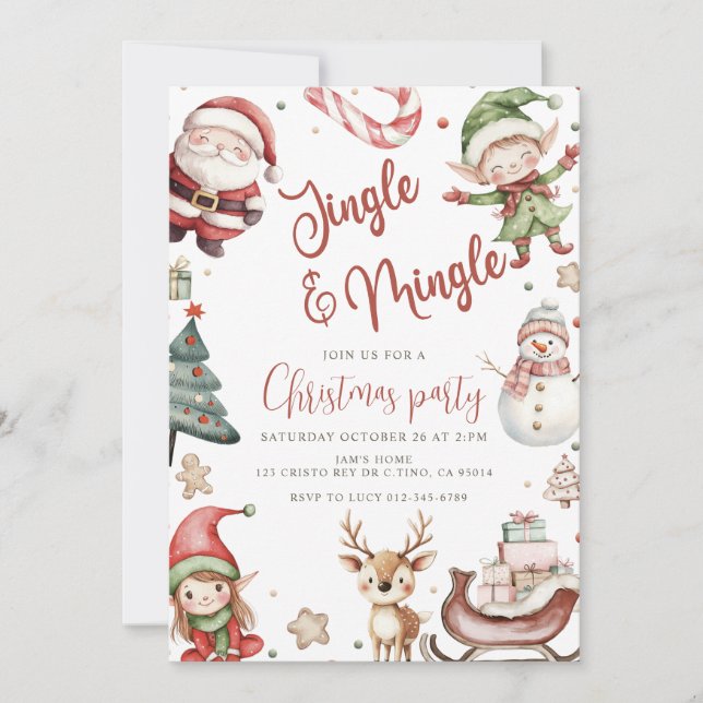 Cute Jingle & Mingle Christmas Party Invitation (Front)