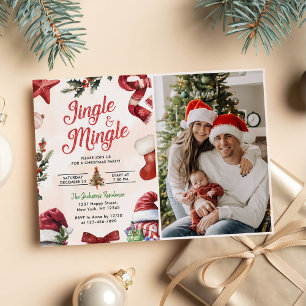 Cute Jingle & Mingle Christmas Party Photo Invitation