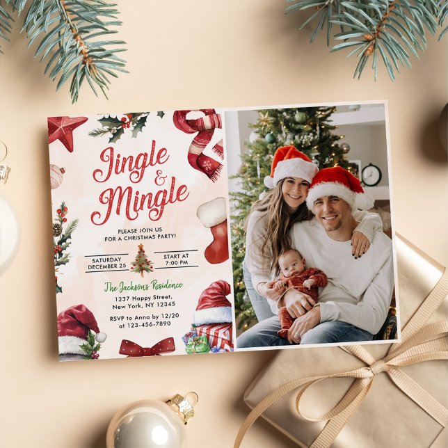 Cute Jingle & Mingle Christmas Party Photo Invitation (Creator Uploaded)