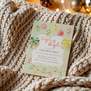 Cute Jingle & Mingle Green Christmas Party Invitation