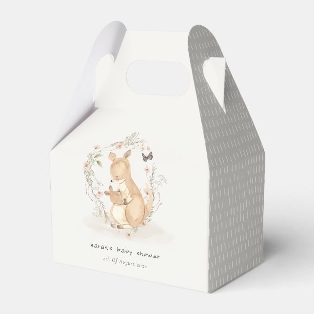 Cute Joey Mama Kangaroo Floral Wreath Baby Shower Favour Box (Front Side)
