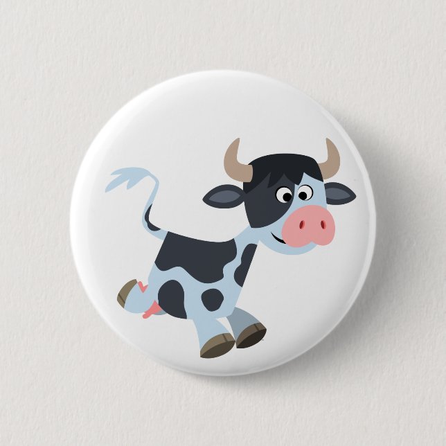 Cute Jogging Cartoon Cow Button Badge (Front)