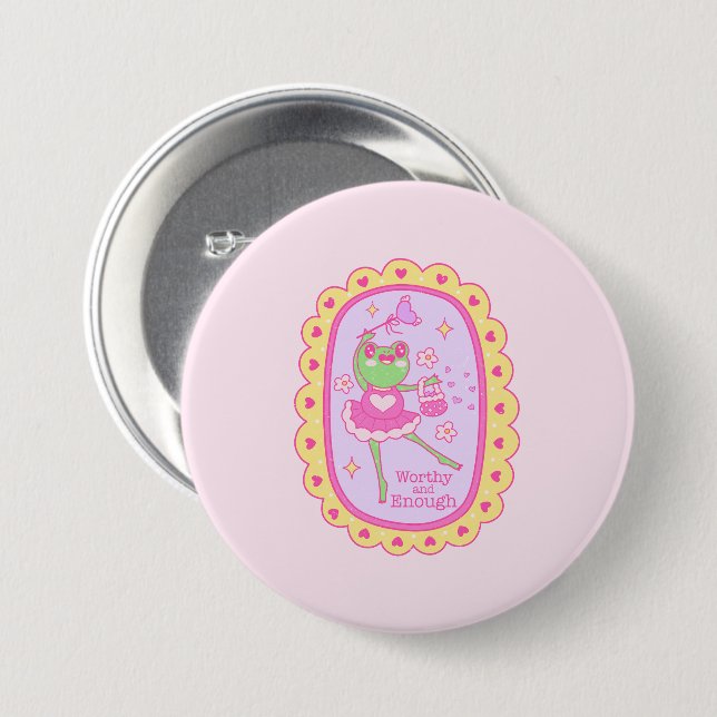 Cute Jolly Frog - Worthy and Enough 7.5 Cm Round Badge (Front & Back)