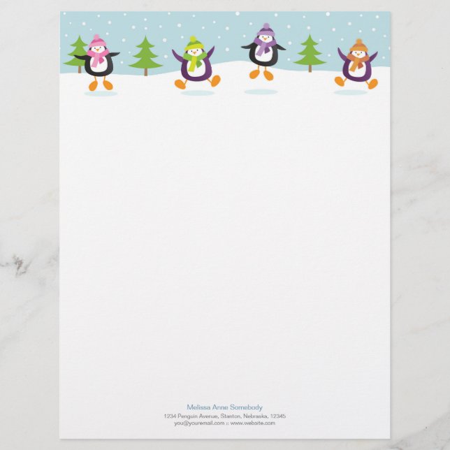 Cute Jolly Jumping Penguins Novelty Letterhead (Front)