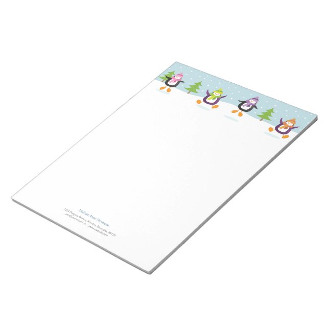 Cute Jolly Jumping Penguins Novelty Personalised Notepad (Angled)
