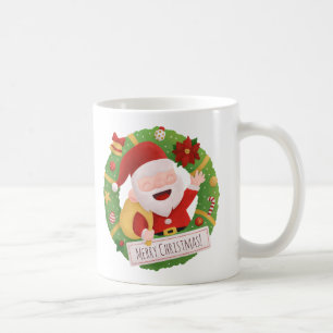 Cute Jolly Santa Claus Christmas Wreath Mug
