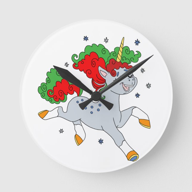 Cute jolly unicorn round clock (Front)