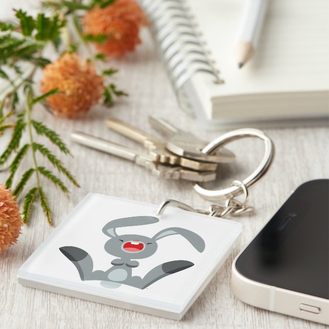 Cute Joyful Cartoon Rabbit Acrylic Keychain (Front Right)