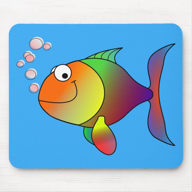 Cute Joyful Goldfish in Sea, Light Blue Mouse Pad (Front)