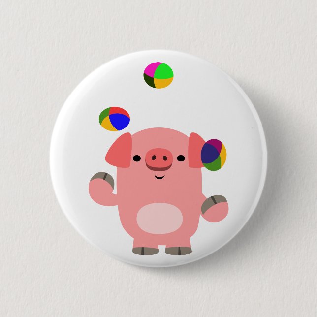 Cute Juggling Cartoon Pig Button Badge (Front)